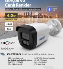 4 MP 3.6 mm Sabit Lens IP Bullet Kasa,Warmlight Starlight, P2P, (Gömülü Ses)Kamera