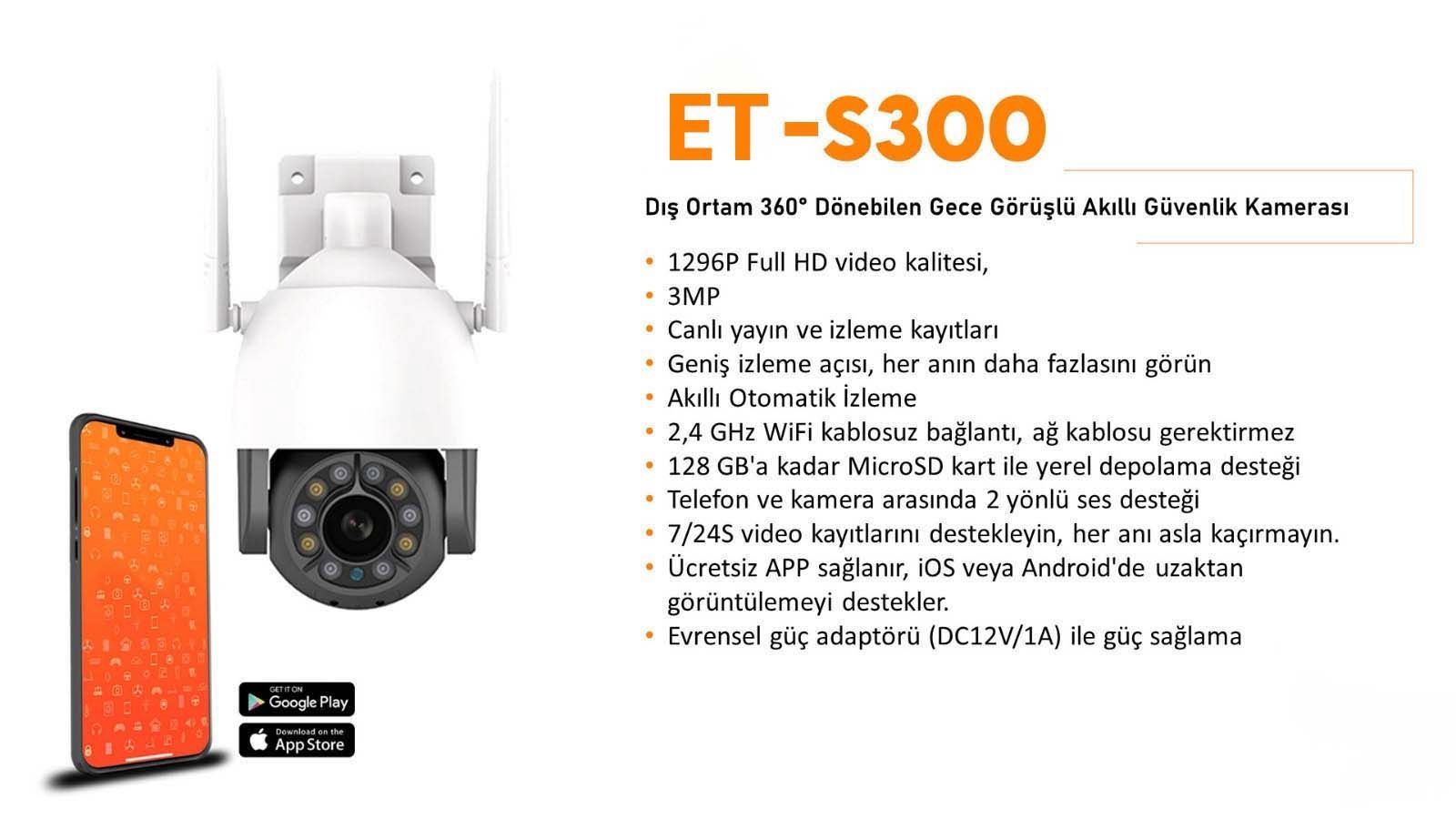 Dis Ortam 360° Dönebilen Gece Görüslü Akilli Güvenlik Kamerasi